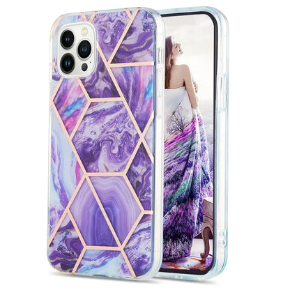 YB IMD Series-3 for iPhone 16 Pro TPU Case Marble Pattern Electroplated Phone Back Cover