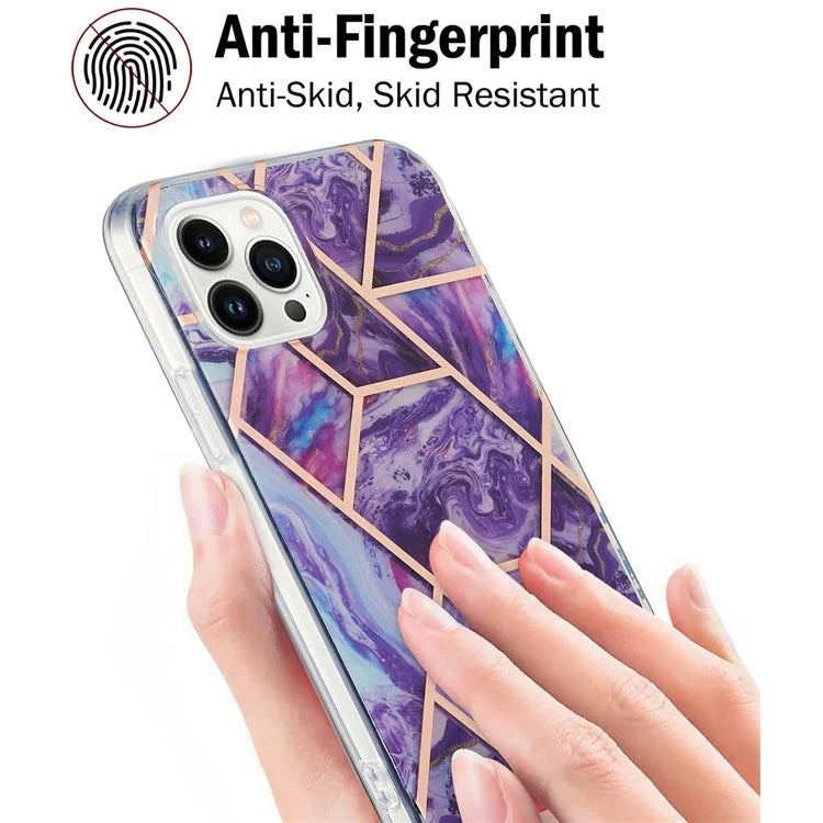 YB IMD Series-3 for iPhone 16 Pro TPU Case Marble Pattern Electroplated Phone Back Cover