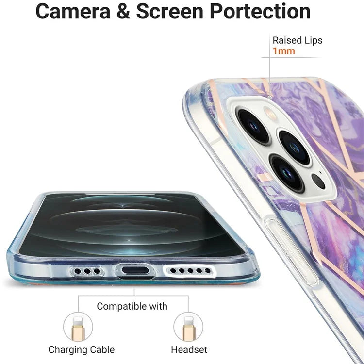 YB IMD Series-3 for iPhone 16 Pro TPU Case Marble Pattern Electroplated Phone Back Cover
