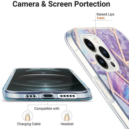 YB IMD Series-3 for iPhone 16 Pro TPU Case Marble Pattern Electroplated Phone Back Cover