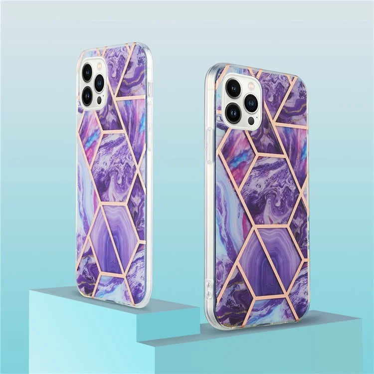 YB IMD Series-3 for iPhone 16 Pro TPU Case Marble Pattern Electroplated Phone Back Cover