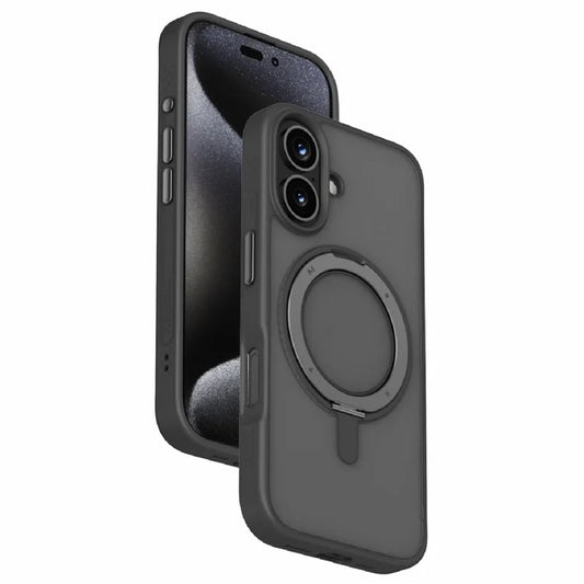 MOMAX MRAP24 For iPhone 16 Plus Magnetic Case TPU+PC Ring Kickstand Phone Cover - Black