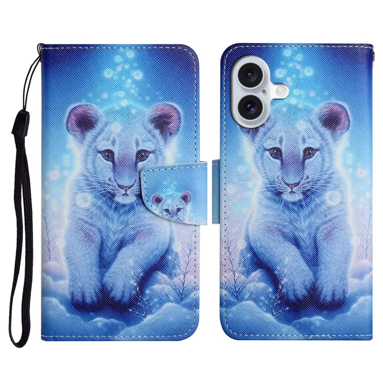 For iPhone 16 Case Pattern Printing Protective Leather Folio Phone Cover