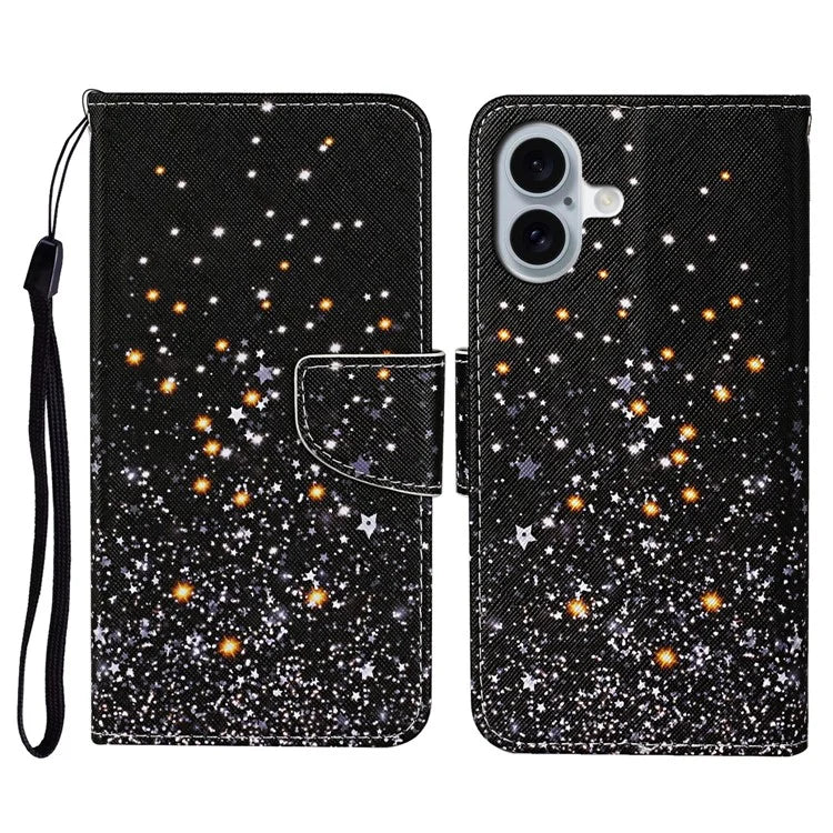For iPhone 16 Case Pattern Printing Protective Leather Folio Phone Cover