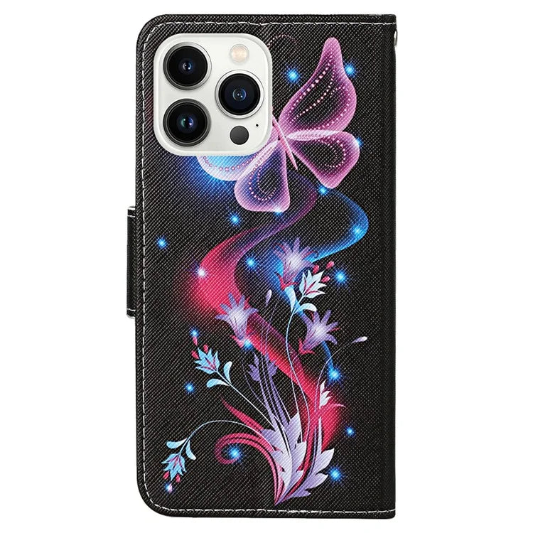 For iPhone 16 Pro Case Pattern Printing Protective Leather Folio Phone Cover
