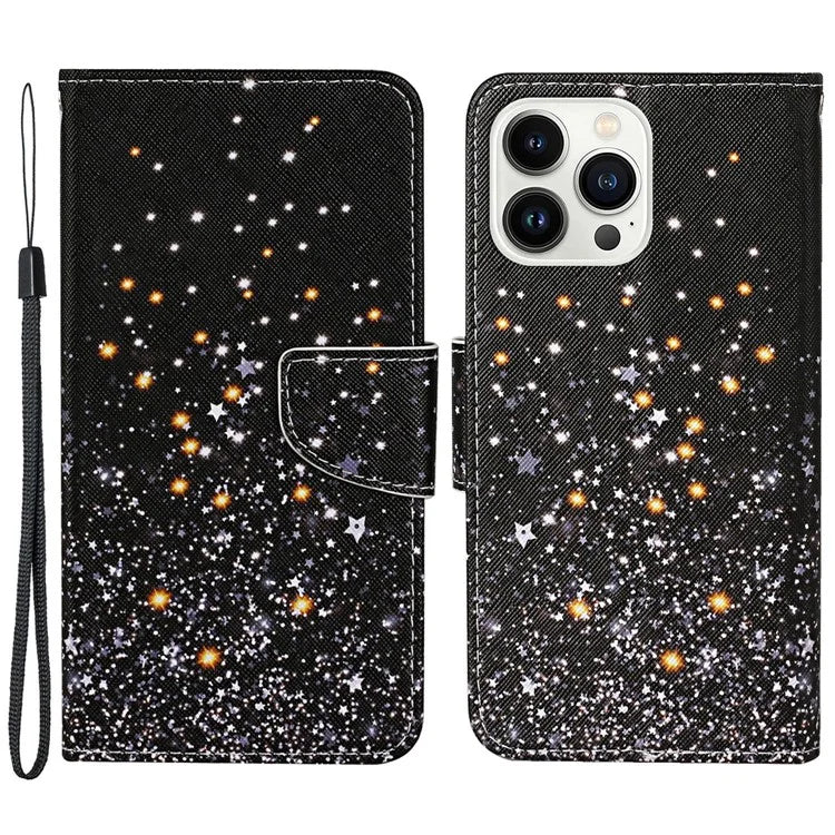 For iPhone 16 Pro Case Pattern Printing Protective Leather Folio Phone Cover