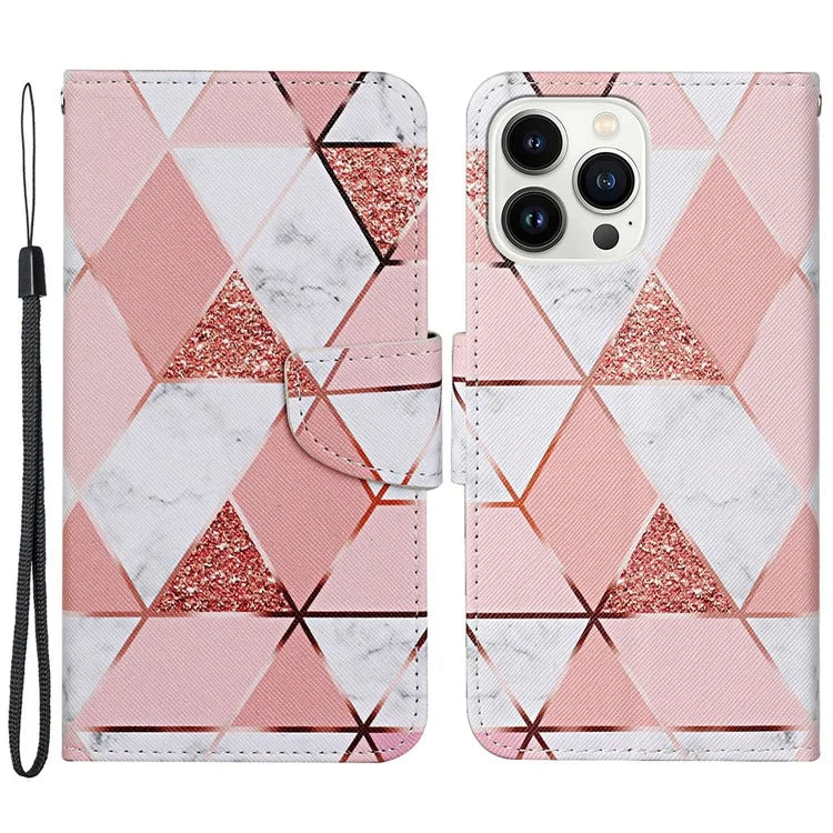 For iPhone 16 Pro Case Pattern Printing Protective Leather Folio Phone Cover