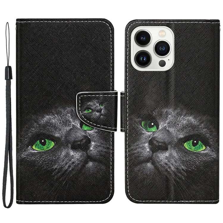 For iPhone 16 Pro Case Pattern Printing Protective Leather Folio Phone Cover