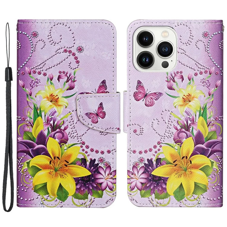 For iPhone 16 Pro Case Pattern Printing Protective Leather Folio Phone Cover
