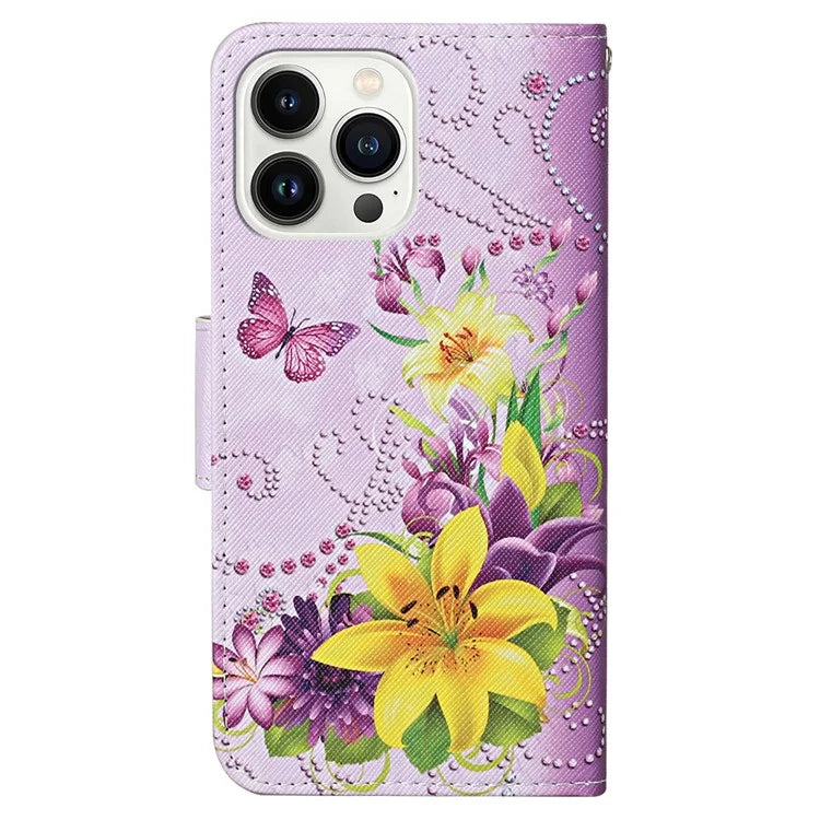 For iPhone 16 Pro Case Pattern Printing Protective Leather Folio Phone Cover