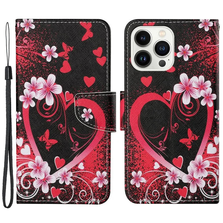 For iPhone 16 Pro Case Pattern Printing Protective Leather Folio Phone Cover