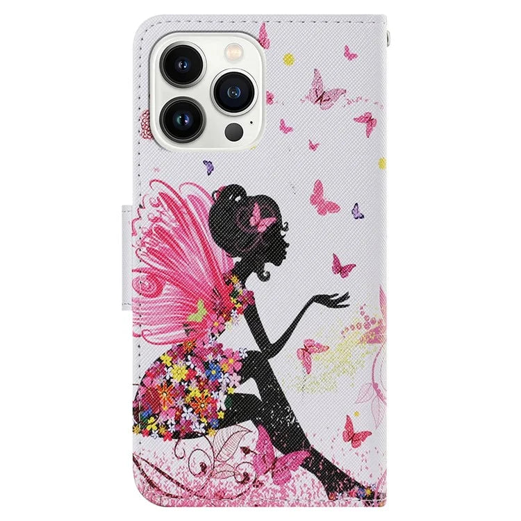 For iPhone 16 Pro Case Pattern Printing Protective Leather Folio Phone Cover