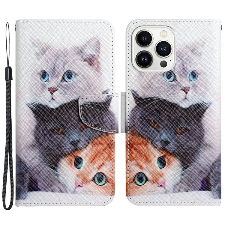 For iPhone 16 Pro Case Pattern Printing Protective Leather Folio Phone Cover