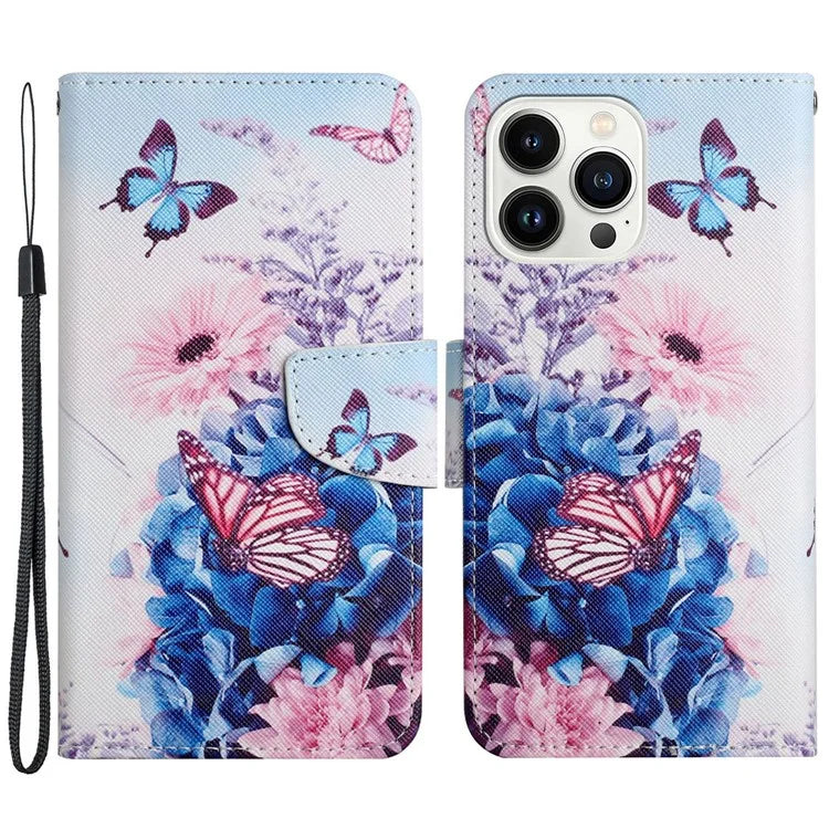 For iPhone 16 Pro Case Pattern Printing Protective Leather Folio Phone Cover