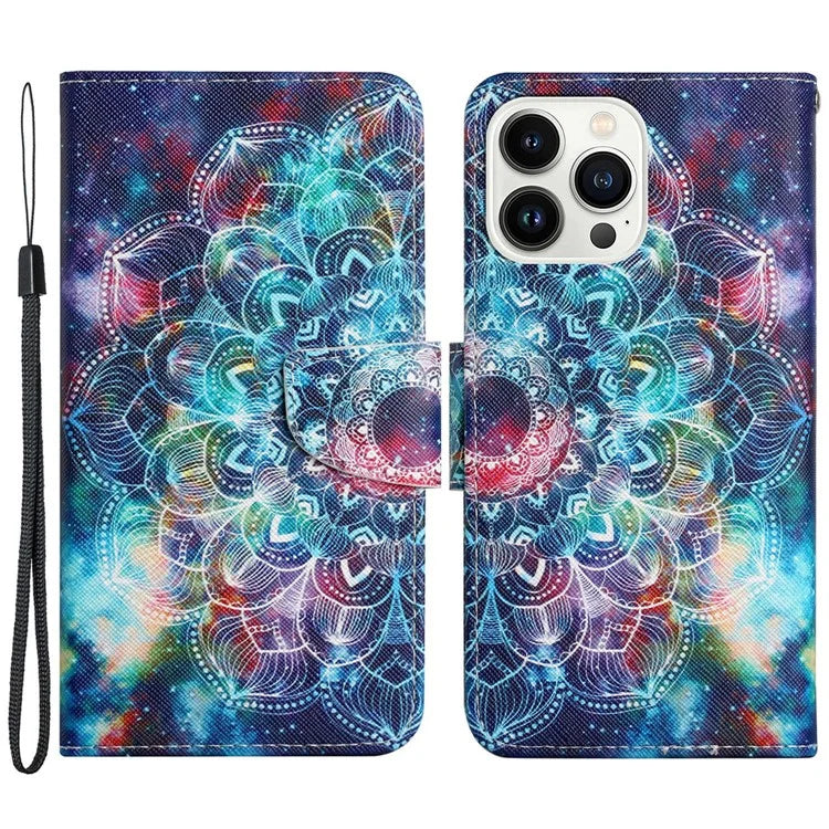For iPhone 16 Pro Case Pattern Printing Protective Leather Folio Phone Cover