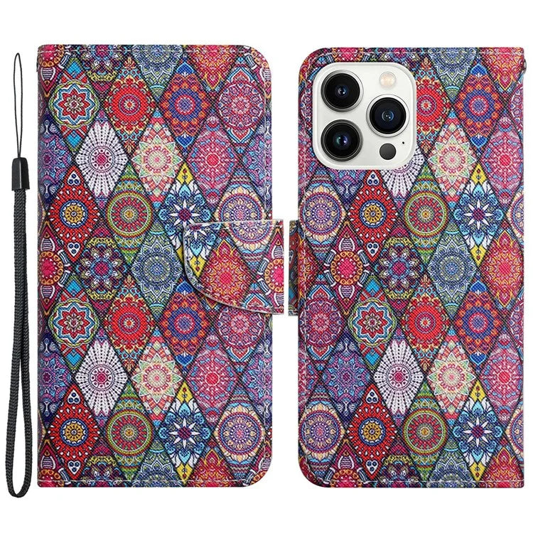 For iPhone 16 Pro Case Pattern Printing Protective Leather Folio Phone Cover