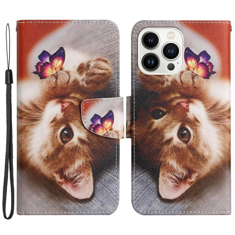 For iPhone 16 Pro Case Pattern Printing Protective Leather Folio Phone Cover