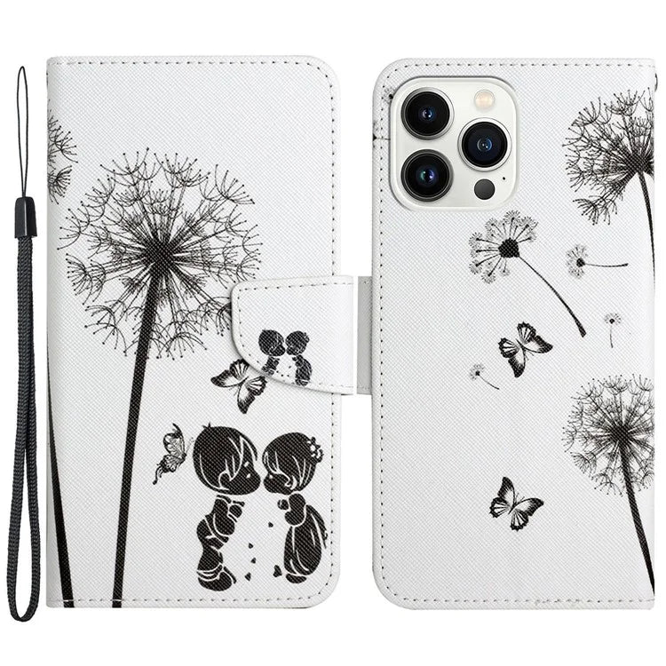 For iPhone 16 Pro Case Pattern Printing Protective Leather Folio Phone Cover
