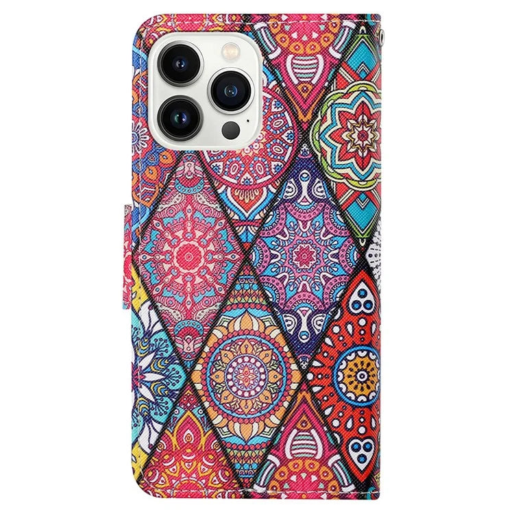 For iPhone 16 Pro Max Case Pattern Printing Protective Leather Folio Phone Cover