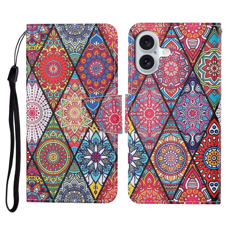 For iPhone 16 Plus Case Pattern Printing Protective Leather Folio Phone Cover