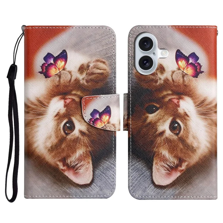 For iPhone 16 Plus Case Pattern Printing Protective Leather Folio Phone Cover