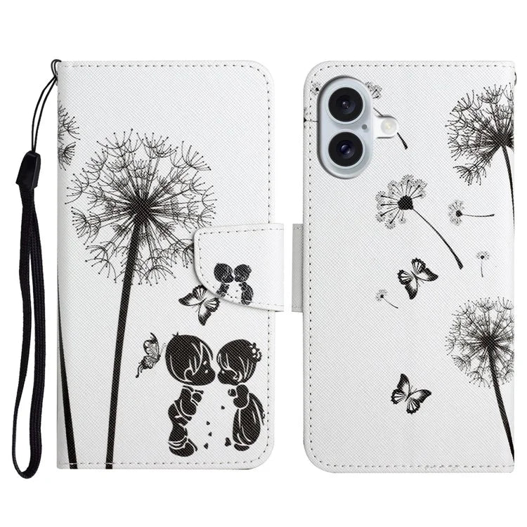 For iPhone 16 Plus Case Pattern Printing Protective Leather Folio Phone Cover