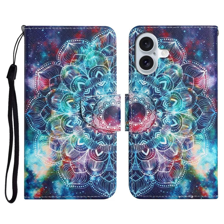 For iPhone 16 Plus Case Pattern Printing Protective Leather Folio Phone Cover