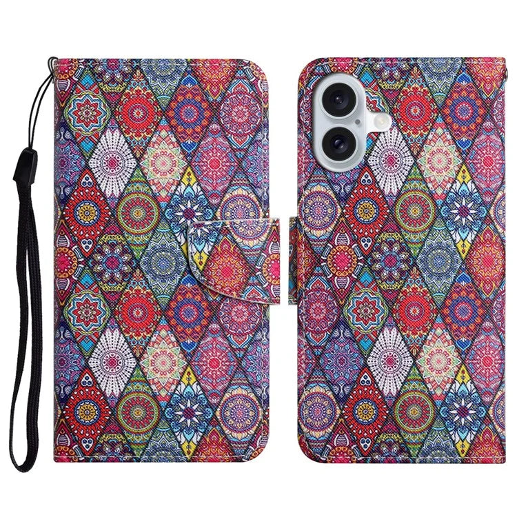 For iPhone 16 Plus Case Pattern Printing Protective Leather Folio Phone Cover
