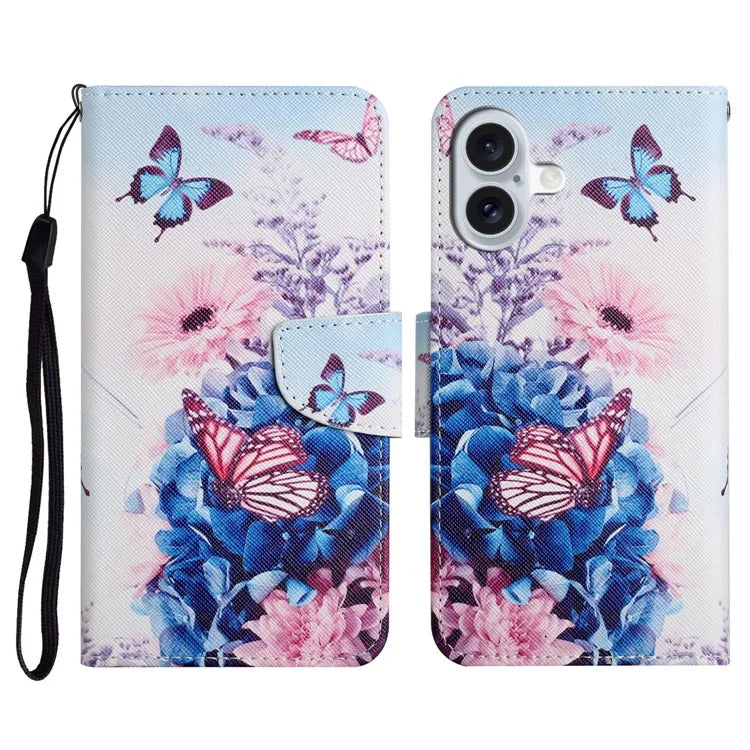 For iPhone 16 Plus Case Pattern Printing Protective Leather Folio Phone Cover