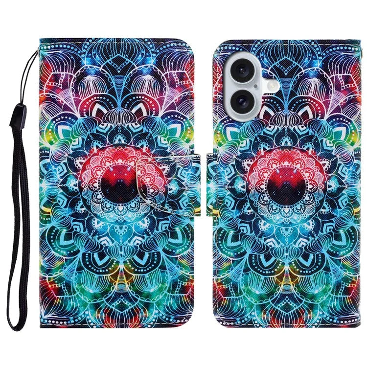 For iPhone 16 Plus Case Pattern Printing Protective Leather Folio Phone Cover