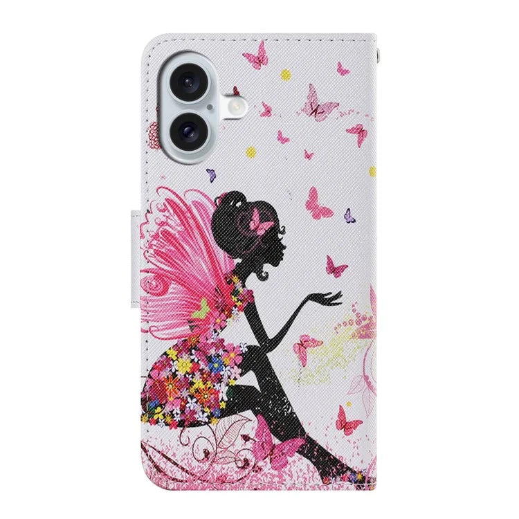 For iPhone 16 Plus Case Pattern Printing Protective Leather Folio Phone Cover