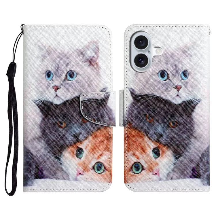 For iPhone 16 Plus Case Pattern Printing Protective Leather Folio Phone Cover