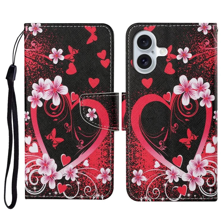 For iPhone 16 Plus Case Pattern Printing Protective Leather Folio Phone Cover