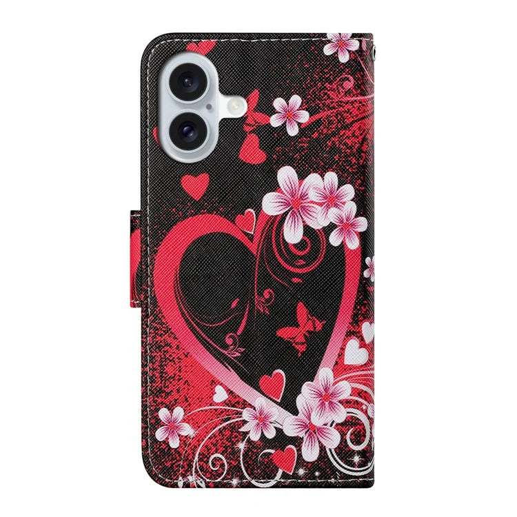 For iPhone 16 Plus Case Pattern Printing Protective Leather Folio Phone Cover