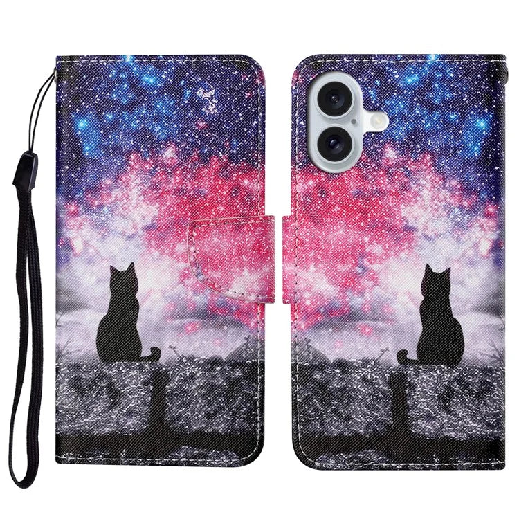 For iPhone 16 Plus Case Pattern Printing Protective Leather Folio Phone Cover