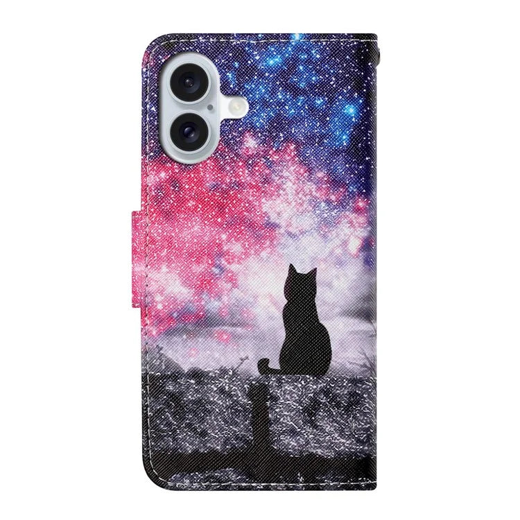 For iPhone 16 Plus Case Pattern Printing Protective Leather Folio Phone Cover