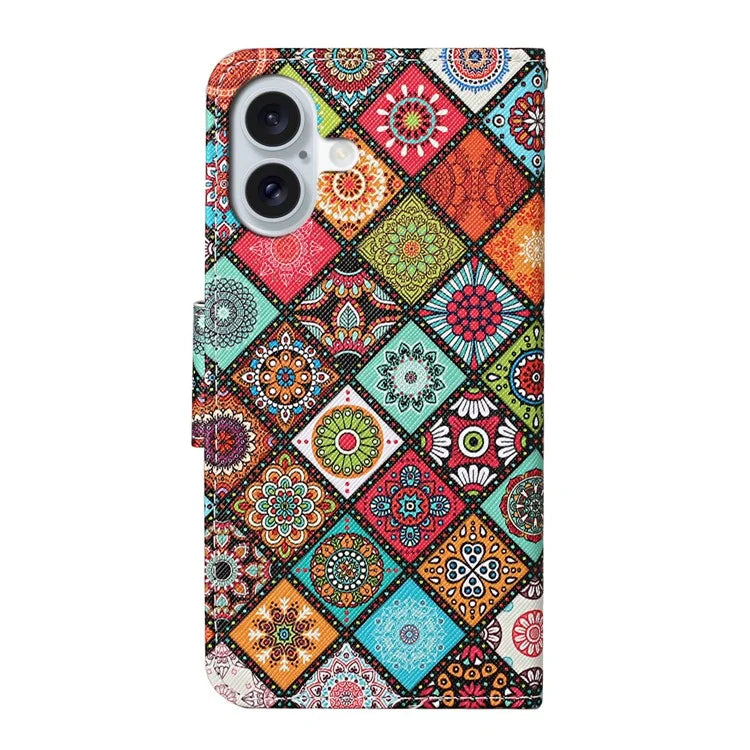 For iPhone 16 Plus Case Pattern Printing Protective Leather Folio Phone Cover
