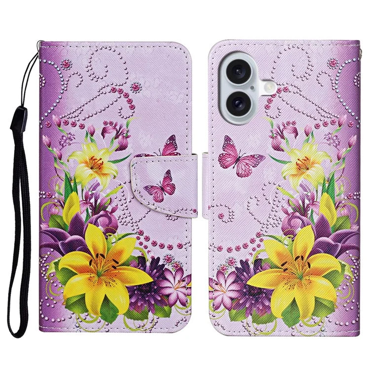 For iPhone 16 Plus Case Pattern Printing Protective Leather Folio Phone Cover