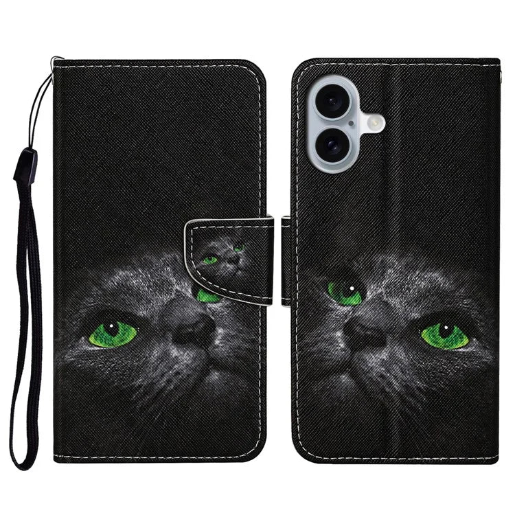 For iPhone 16 Plus Case Pattern Printing Protective Leather Folio Phone Cover