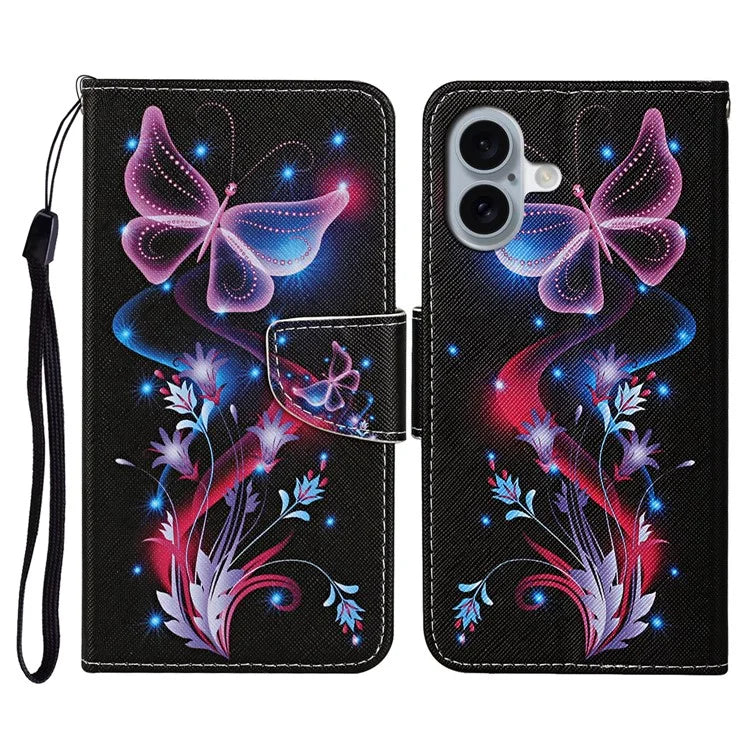 For iPhone 16 Plus Case Pattern Printing Protective Leather Folio Phone Cover