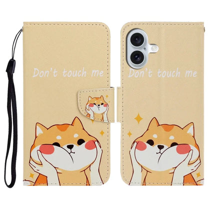 For iPhone 16 Plus Case Pattern Printing Protective Leather Folio Phone Cover