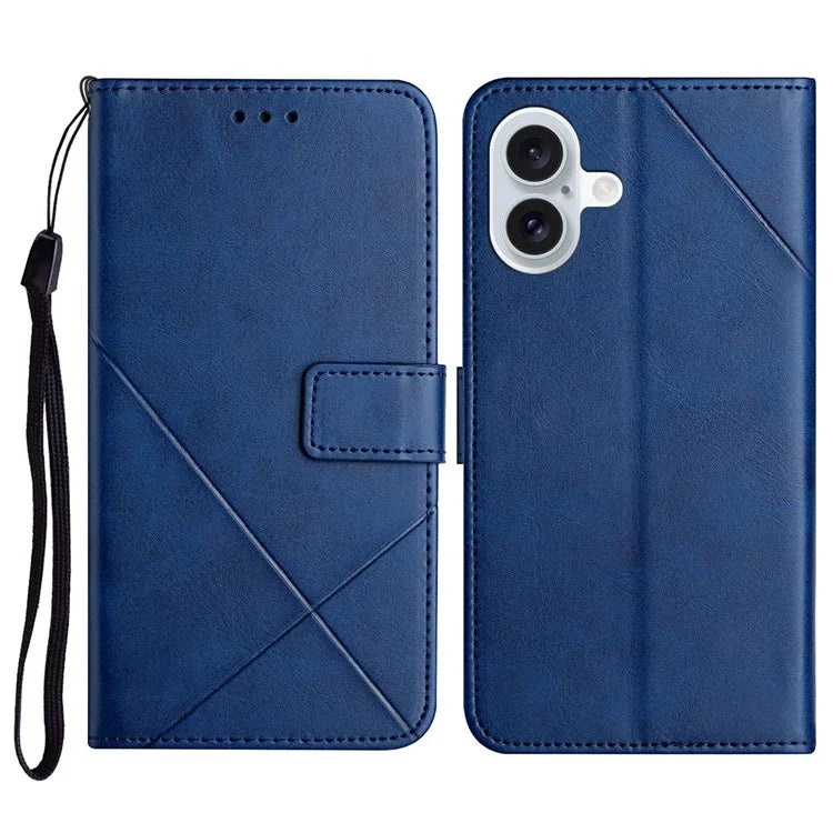 For iPhone 16 Plus Leather Case Line Pattern Wallet Phone Cover
