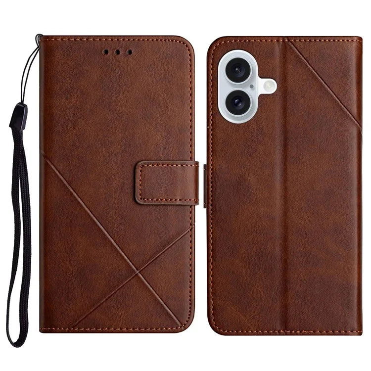 For iPhone 16 Plus Leather Case Line Pattern Wallet Phone Cover