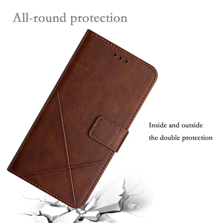 For iPhone 16 Plus Leather Case Line Pattern Wallet Phone Cover