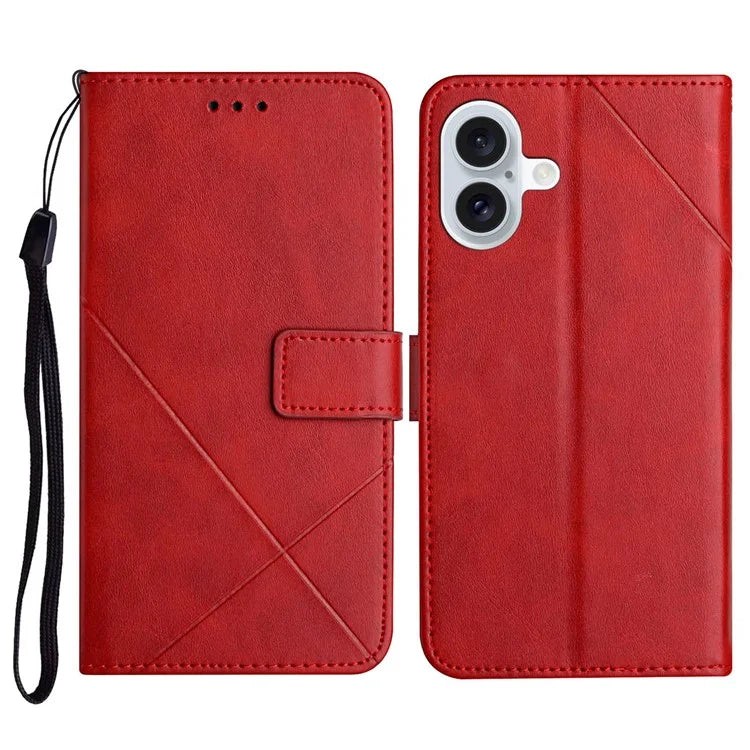 For iPhone 16 Plus Leather Case Line Pattern Wallet Phone Cover