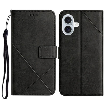 For iPhone 16 Plus Leather Case Line Pattern Wallet Phone Cover