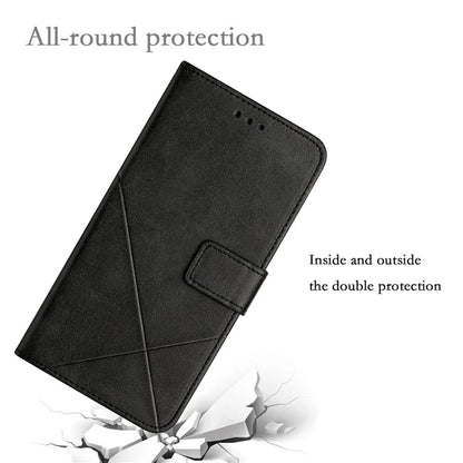 For iPhone 16 Plus Leather Case Line Pattern Wallet Phone Cover