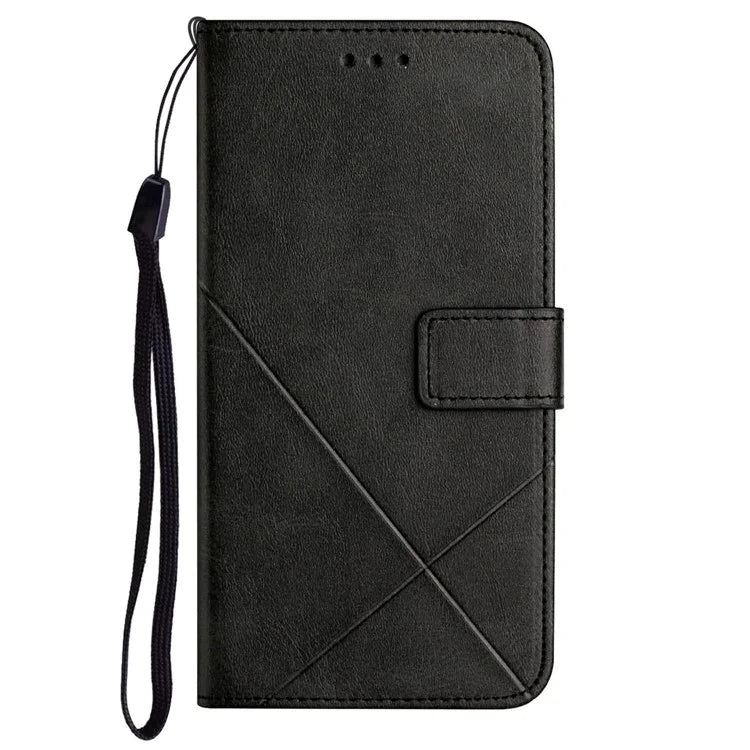 For iPhone 16 Plus Leather Case Line Pattern Wallet Phone Cover