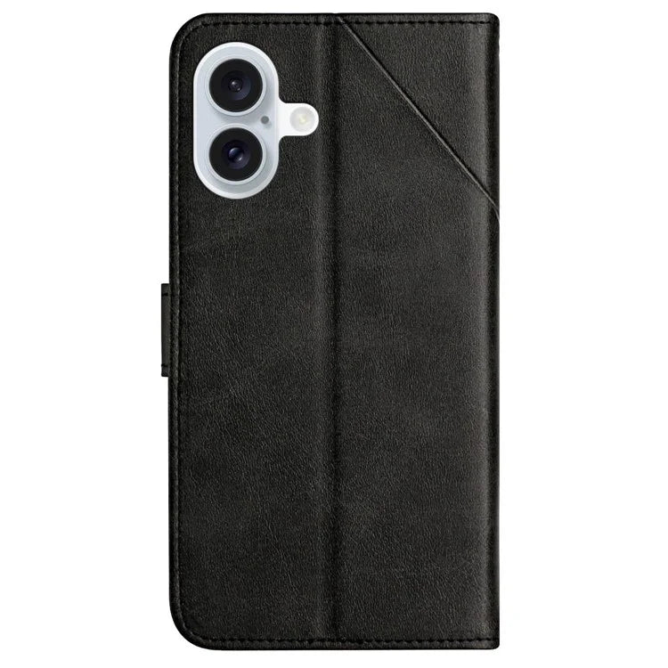 For iPhone 16 Plus Leather Case Line Pattern Wallet Phone Cover