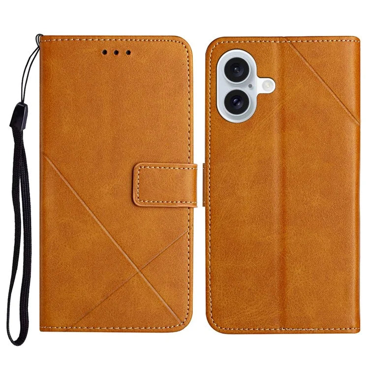 For iPhone 16 Plus Leather Case Line Pattern Wallet Phone Cover